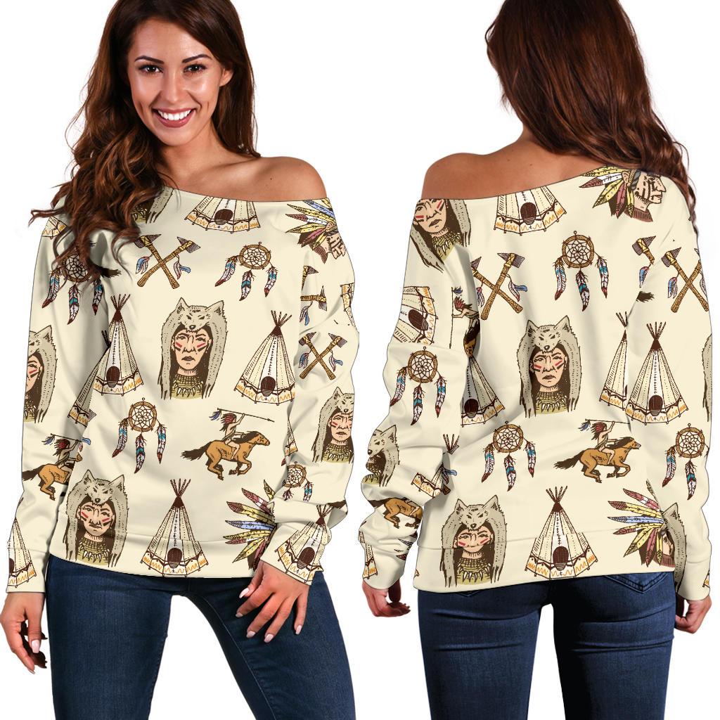 Native Indian Pattern Design Print Off Shoulder Sweatshirt
