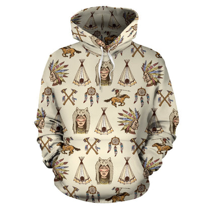 Native Indian Pattern Design Print Pullover Hoodie