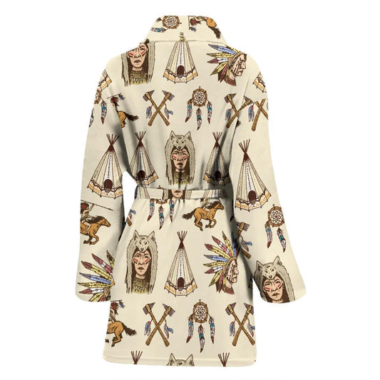 Native Indian Pattern Design Print Women Bath Robe-JTAMIGO.COM