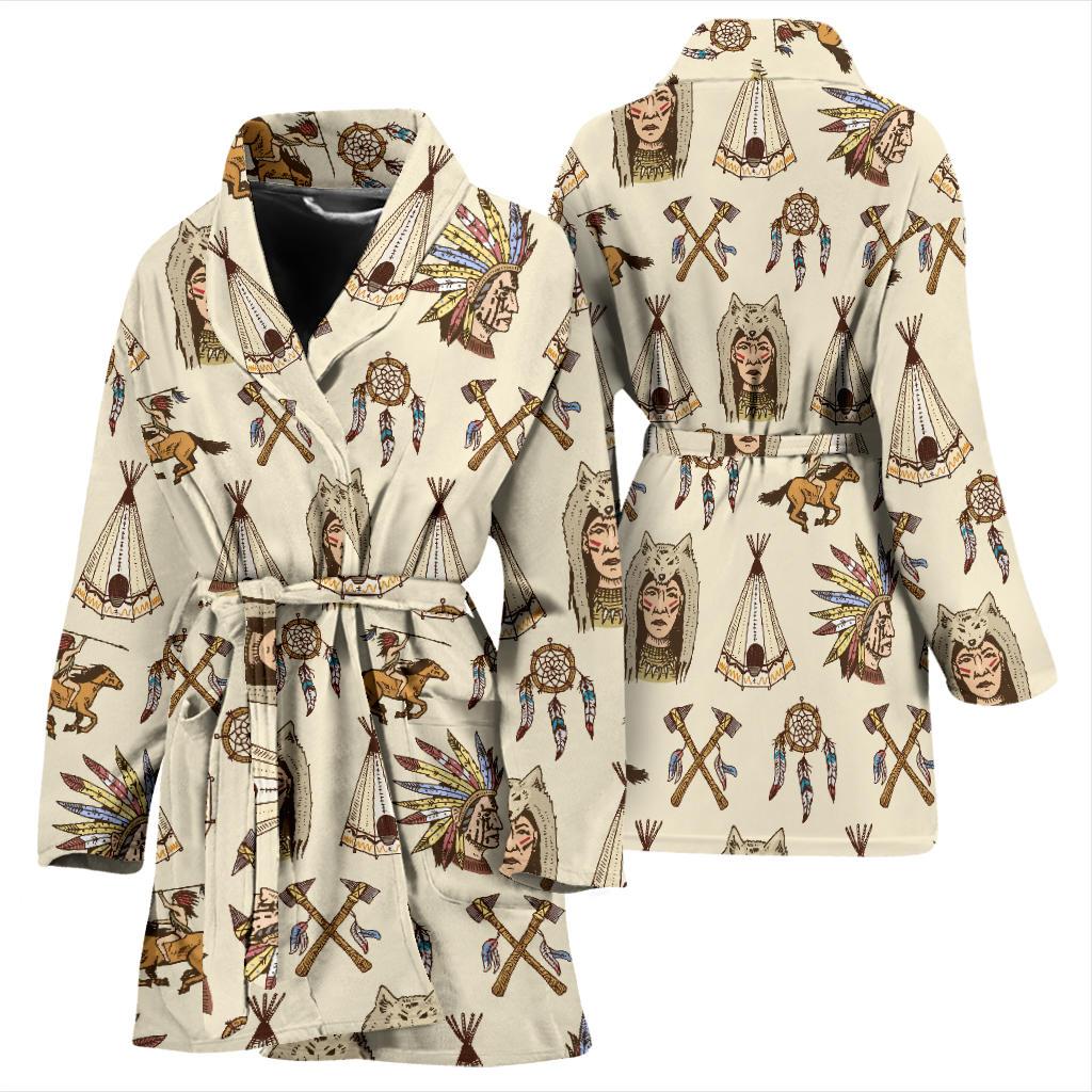 Native Indian Pattern Design Print Women Bath Robe-JTAMIGO.COM