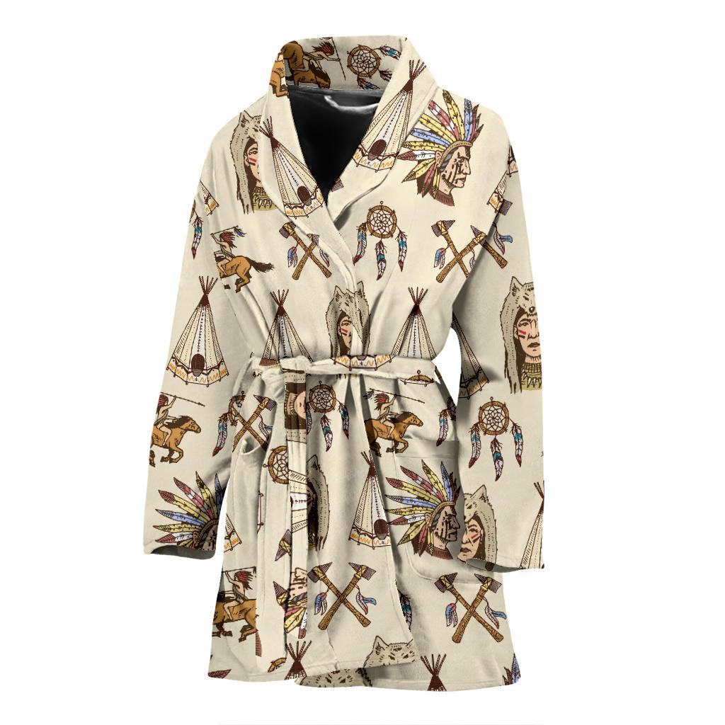 Native Indian Pattern Design Print Women Bath Robe-JTAMIGO.COM