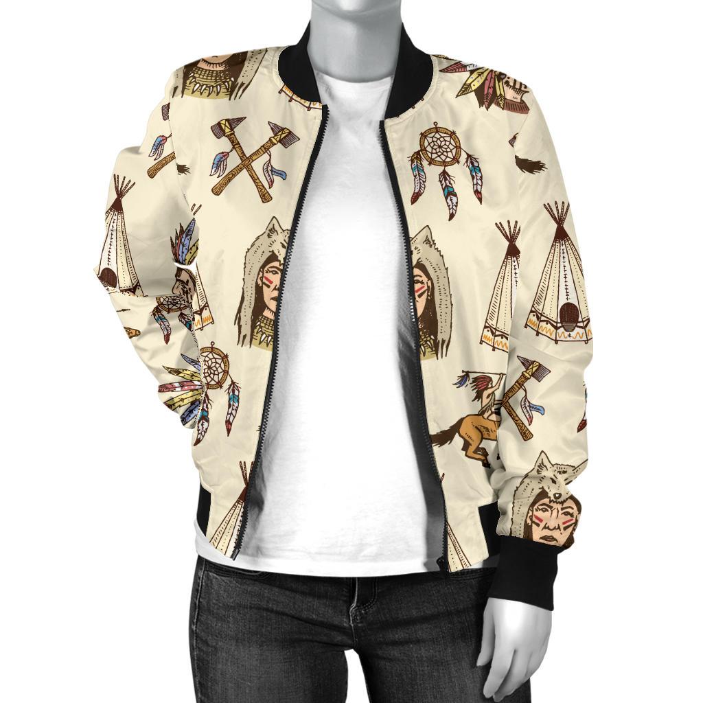 Native Indian Pattern Design Print Women Casual Bomber Jacket