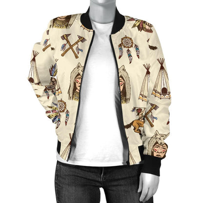 Native Indian Pattern Design Print Women Casual Bomber Jacket