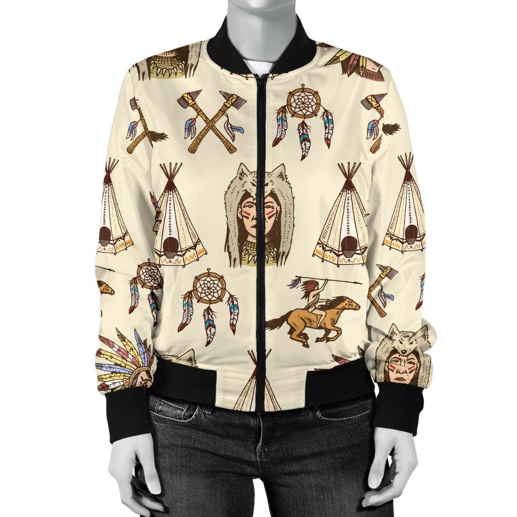 Native Indian Pattern Design Print Women Casual Bomber Jacket