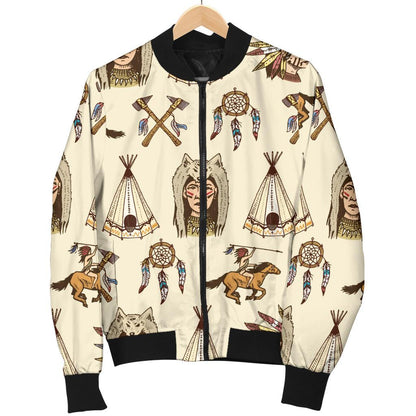 Native Indian Pattern Design Print Women Casual Bomber Jacket