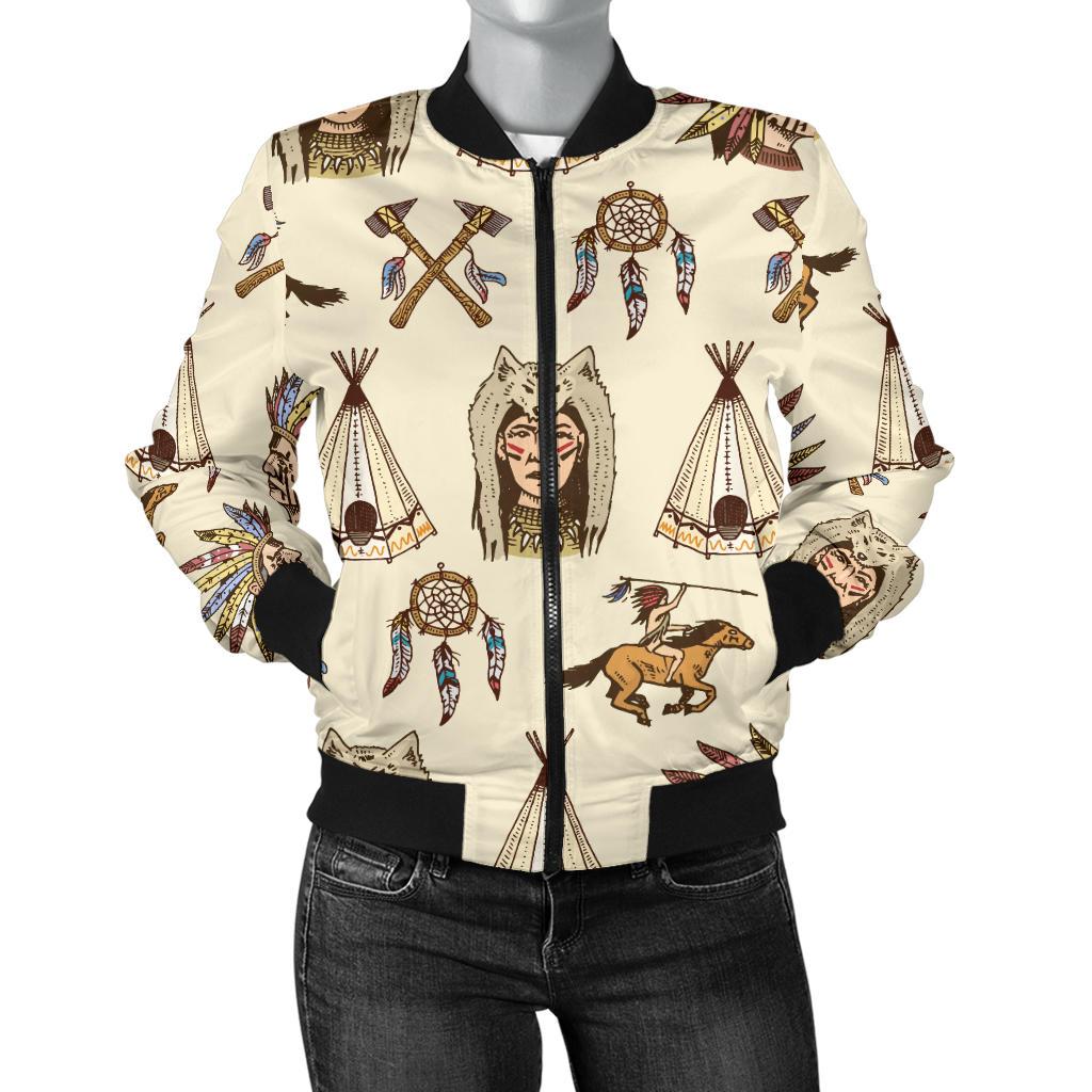 Native Indian Pattern Design Print Women Casual Bomber Jacket
