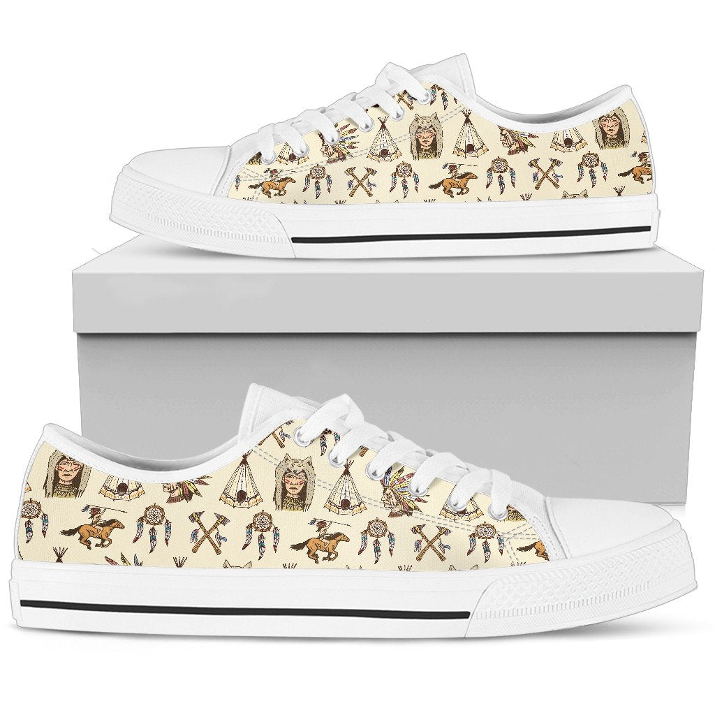 Native Indian Pattern Design Print Women Low Top Shoes-JTAMIGO.COM