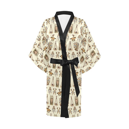 Native Indian Pattern Design Print Women Short Kimono Robe