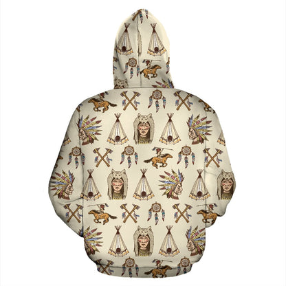Native Indian Pattern Design Print Zip Up Hoodie