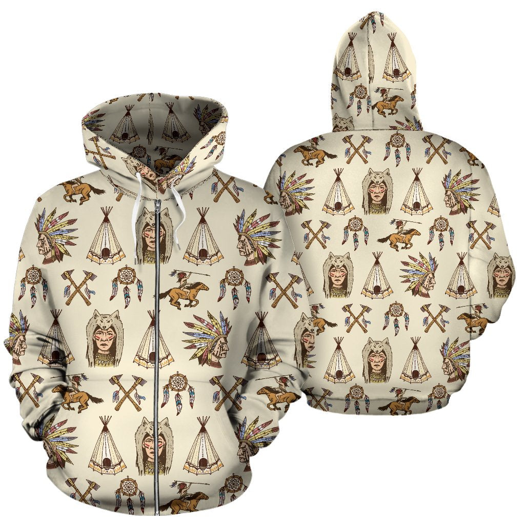 Native Indian Pattern Design Print Zip Up Hoodie