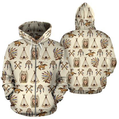 Native Indian Pattern Design Print Zip Up Hoodie
