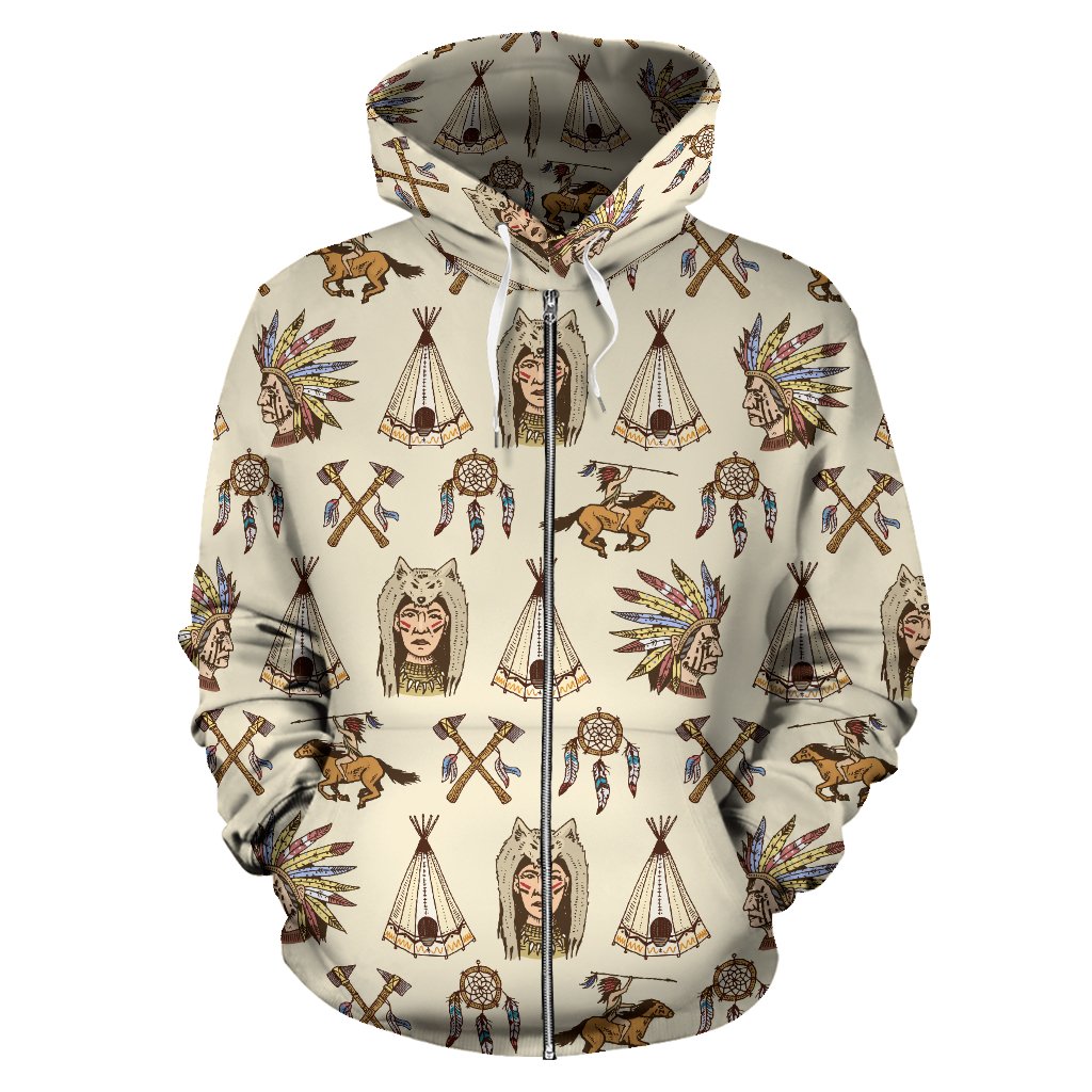 Native Indian Pattern Design Print Zip Up Hoodie