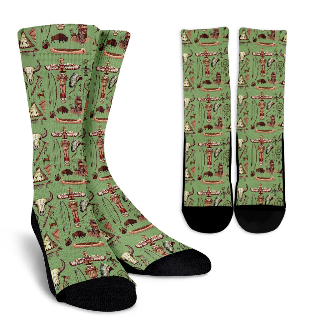 Native Indian Themed Design Print Crew Socks
