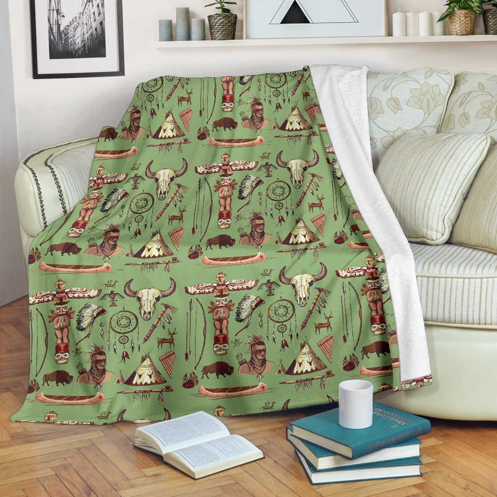 Native Indian Themed Design Print Fleece Blanket