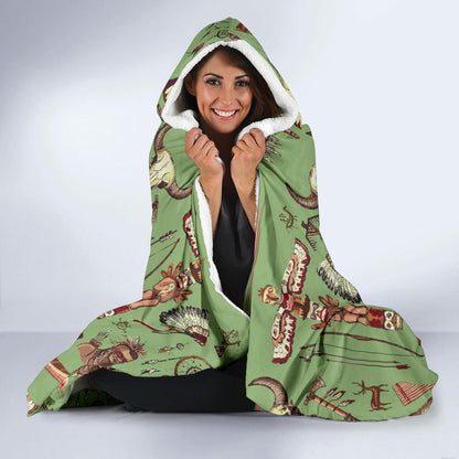Native Indian Themed Design Print Hooded Blanket-JTAMIGO.COM