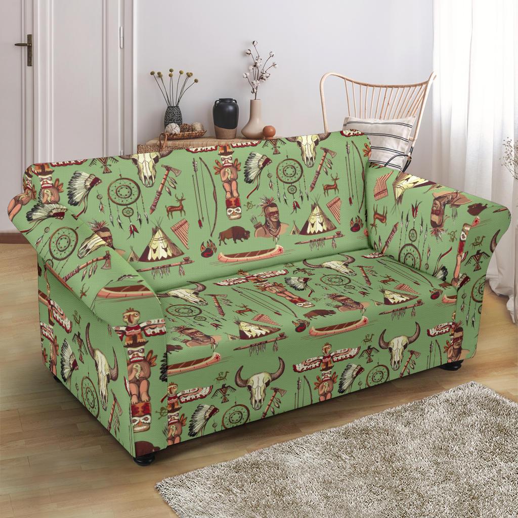 Native Indian Themed Design Print Loveseat Slipcover-JTAMIGO.COM