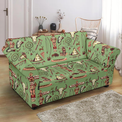 Native Indian Themed Design Print Loveseat Slipcover-JTAMIGO.COM