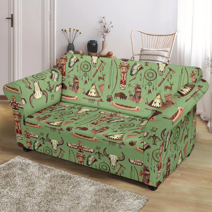 Native Indian Themed Design Print Loveseat Slipcover-JTAMIGO.COM