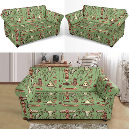 Native Indian Themed Design Print Loveseat Slipcover-JTAMIGO.COM
