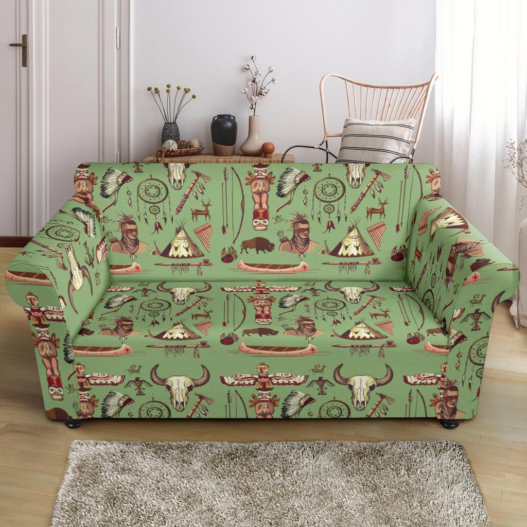 Native Indian Themed Design Print Loveseat Slipcover-JTAMIGO.COM