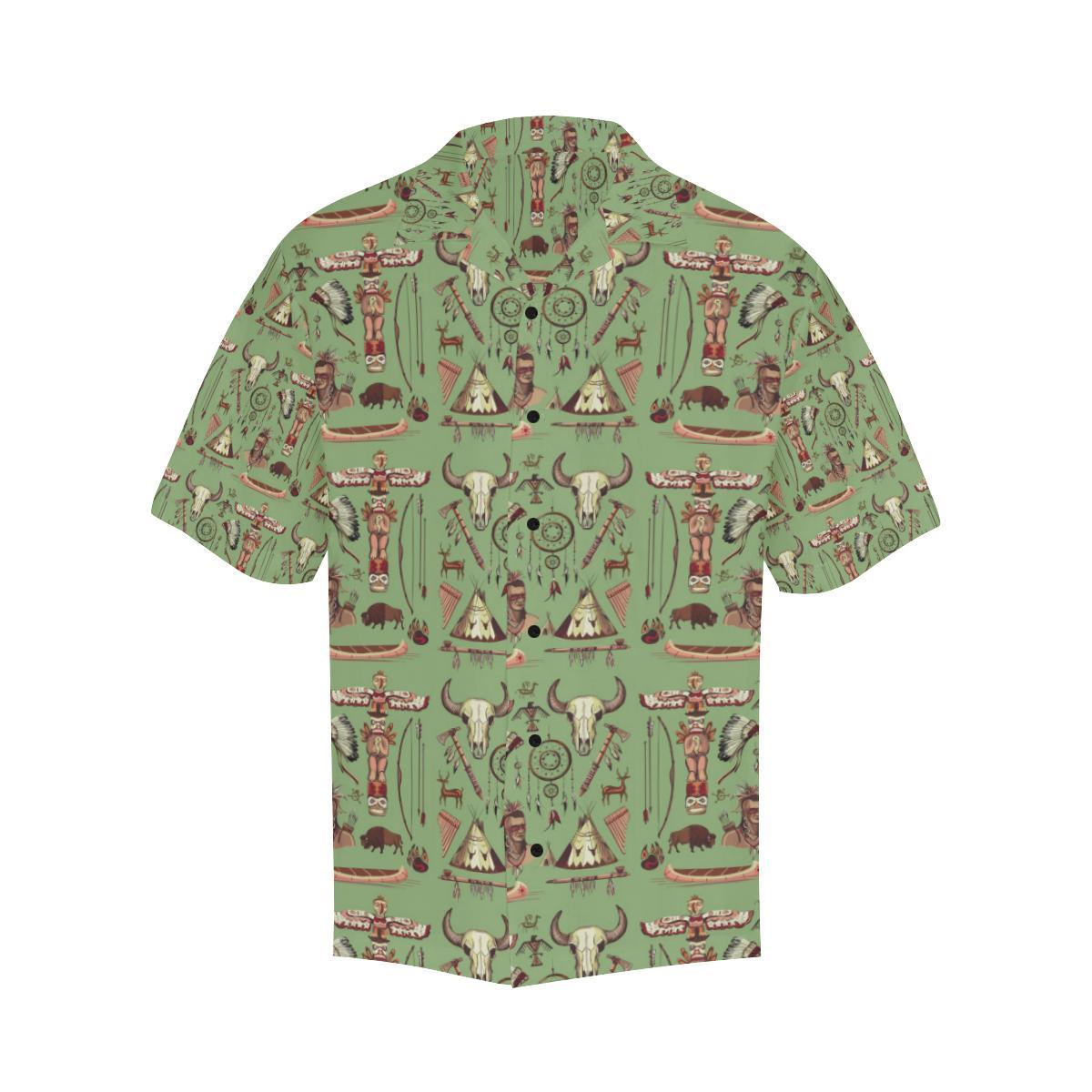 Native Indian Themed Design Print Men Aloha Hawaiian Shirt