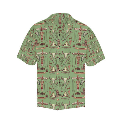 Native Indian Themed Design Print Men Aloha Hawaiian Shirt