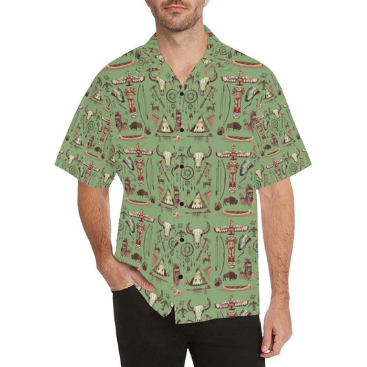 Native Indian Themed Design Print Men Aloha Hawaiian Shirt
