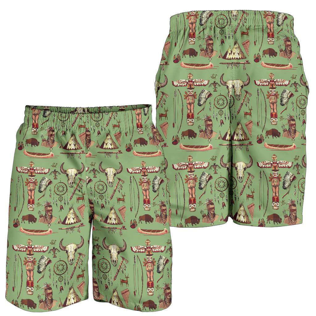 Native Indian Themed Design Print Mens Shorts-JTAMIGO.COM