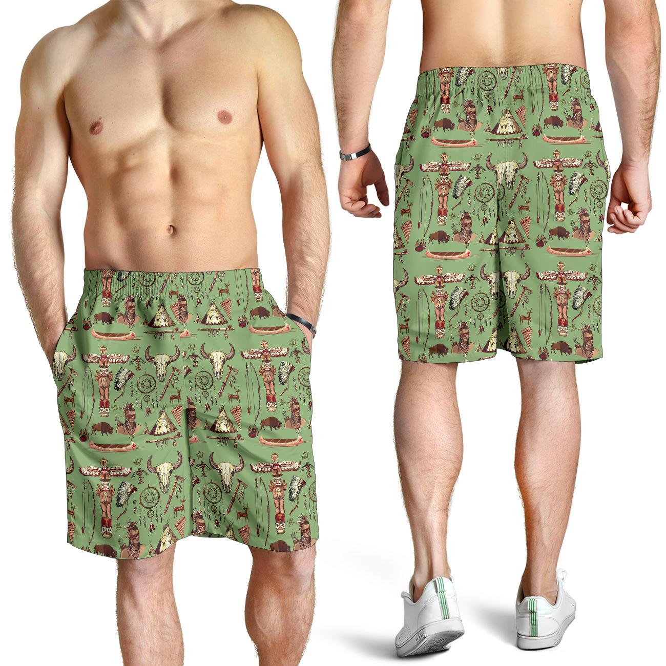 Native Indian Themed Design Print Mens Shorts-JTAMIGO.COM