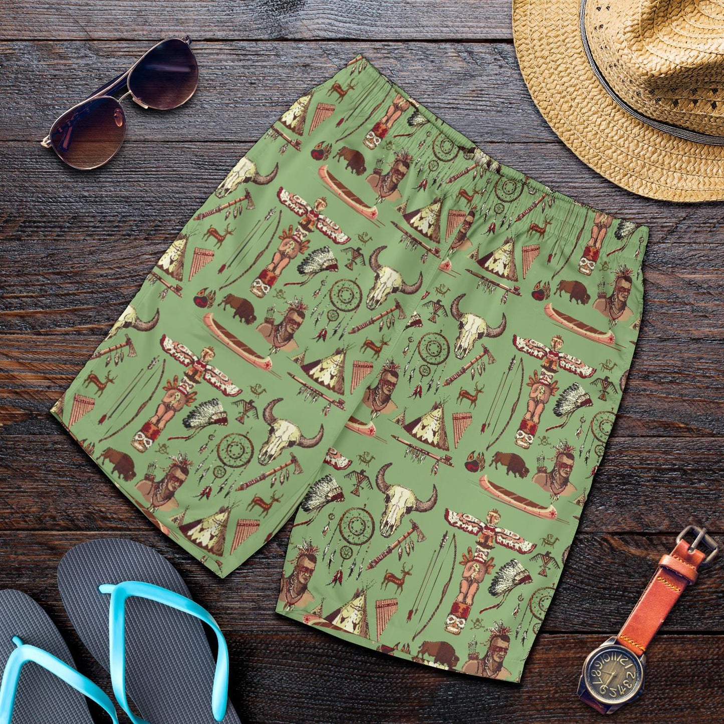 Native Indian Themed Design Print Mens Shorts-JTAMIGO.COM