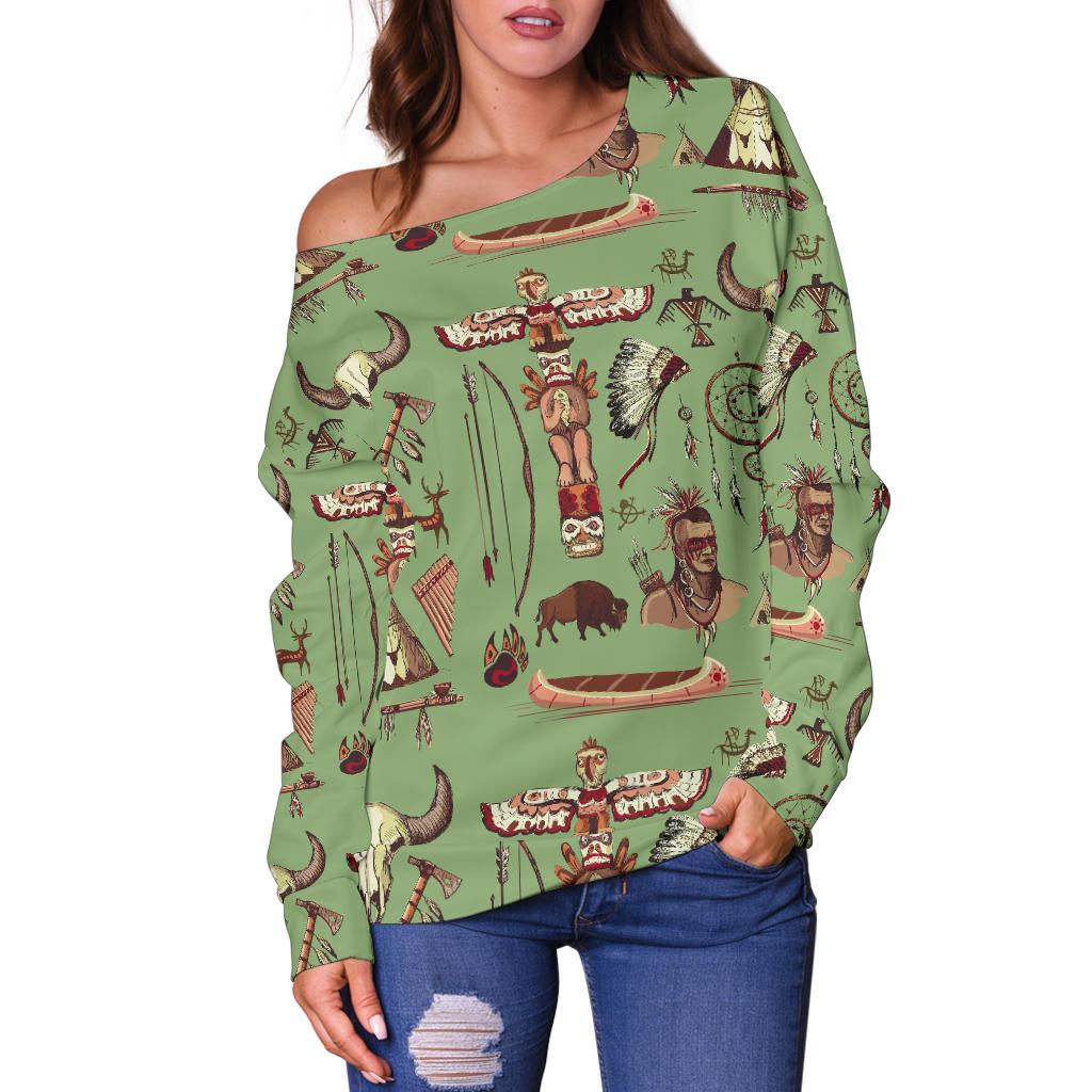 Native Indian Themed Design Print Off Shoulder Sweatshirt