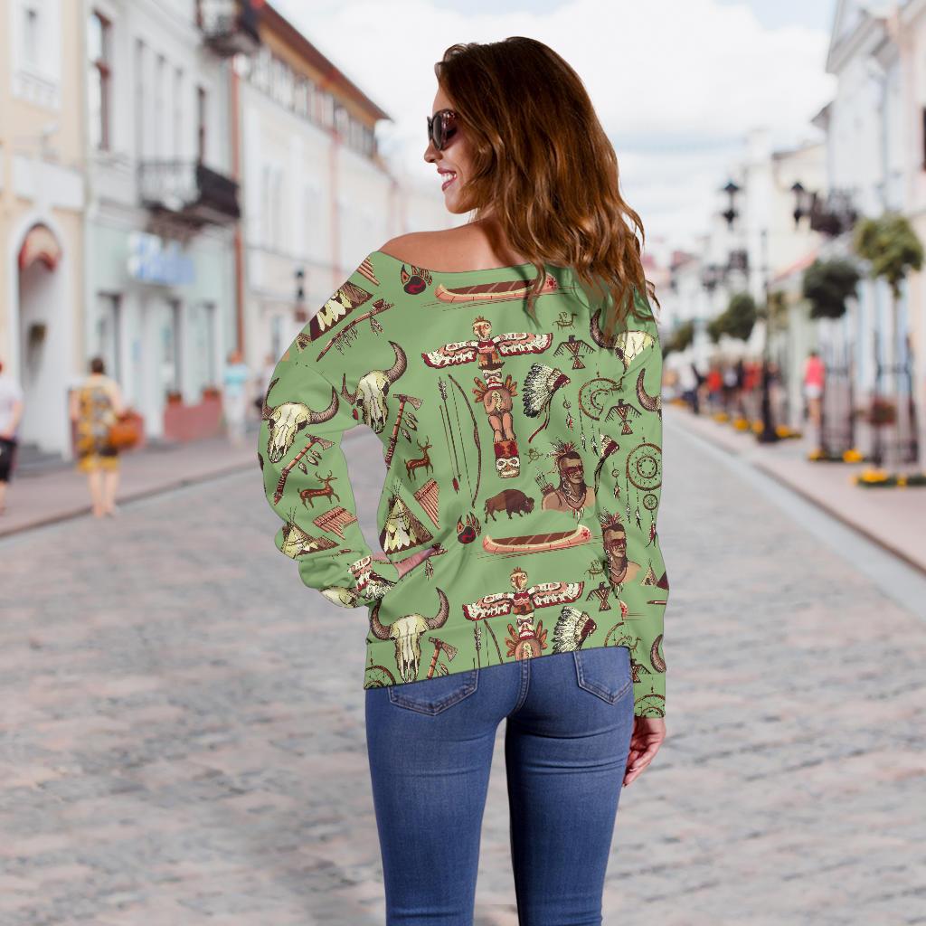 Native Indian Themed Design Print Off Shoulder Sweatshirt