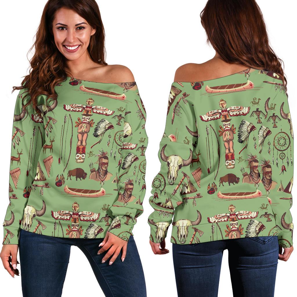 Native Indian Themed Design Print Off Shoulder Sweatshirt
