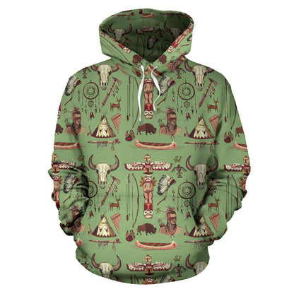 Native Indian Themed Design Print Pullover Hoodie