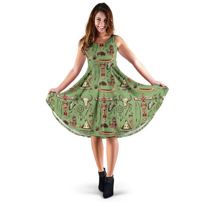 Native Indian Themed Design Print Sleeveless Dress