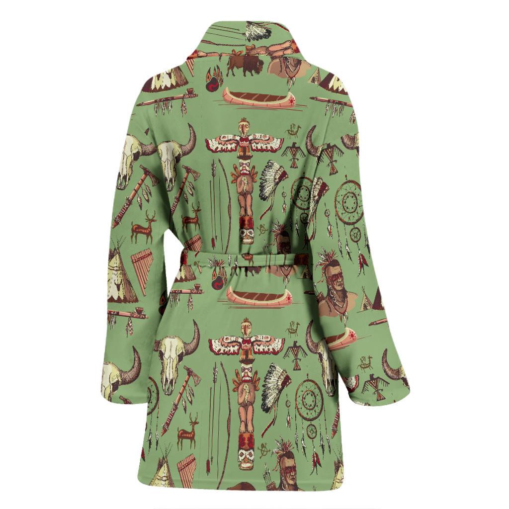 Native Indian Themed Design Print Women Bath Robe-JTAMIGO.COM