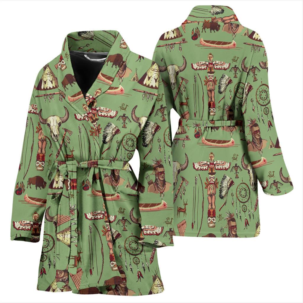 Native Indian Themed Design Print Women Bath Robe-JTAMIGO.COM