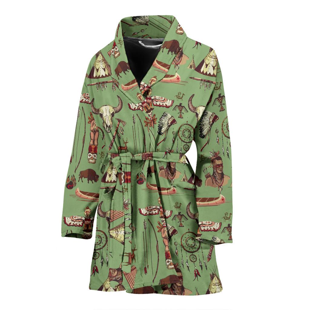 Native Indian Themed Design Print Women Bath Robe-JTAMIGO.COM