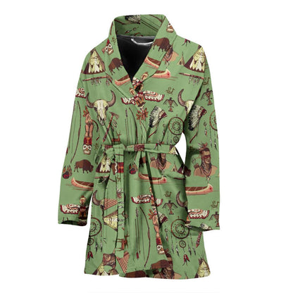 Native Indian Themed Design Print Women Bath Robe-JTAMIGO.COM
