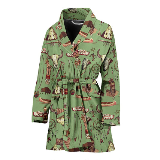 Native Indian Themed Design Print Women Bath Robe-JTAMIGO.COM