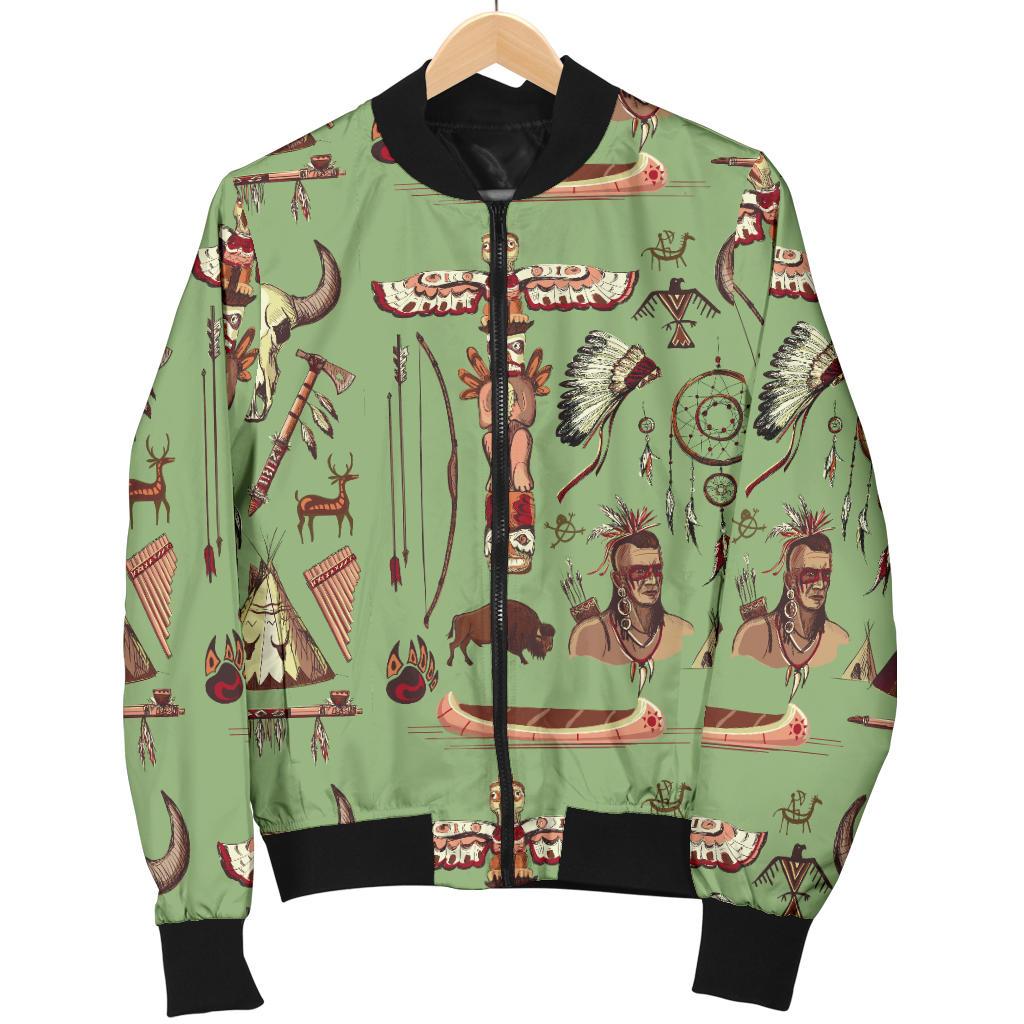 Native Indian Themed Design Print Women Casual Bomber Jacket