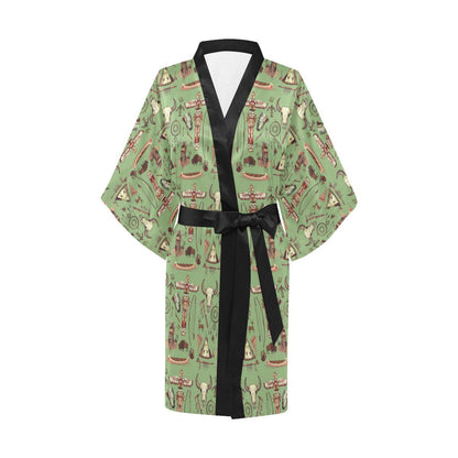 Native Indian Themed Design Print Women Short Kimono Robe