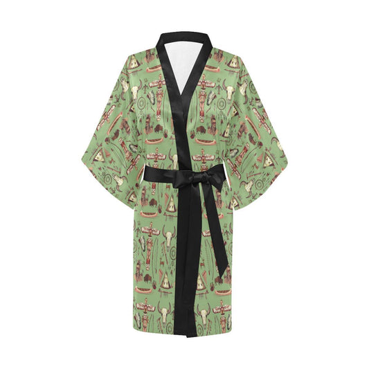 Native Indian Themed Design Print Women Short Kimono Robe