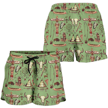 Native Indian Themed Design Print Women Shorts-JTAMIGO.COM