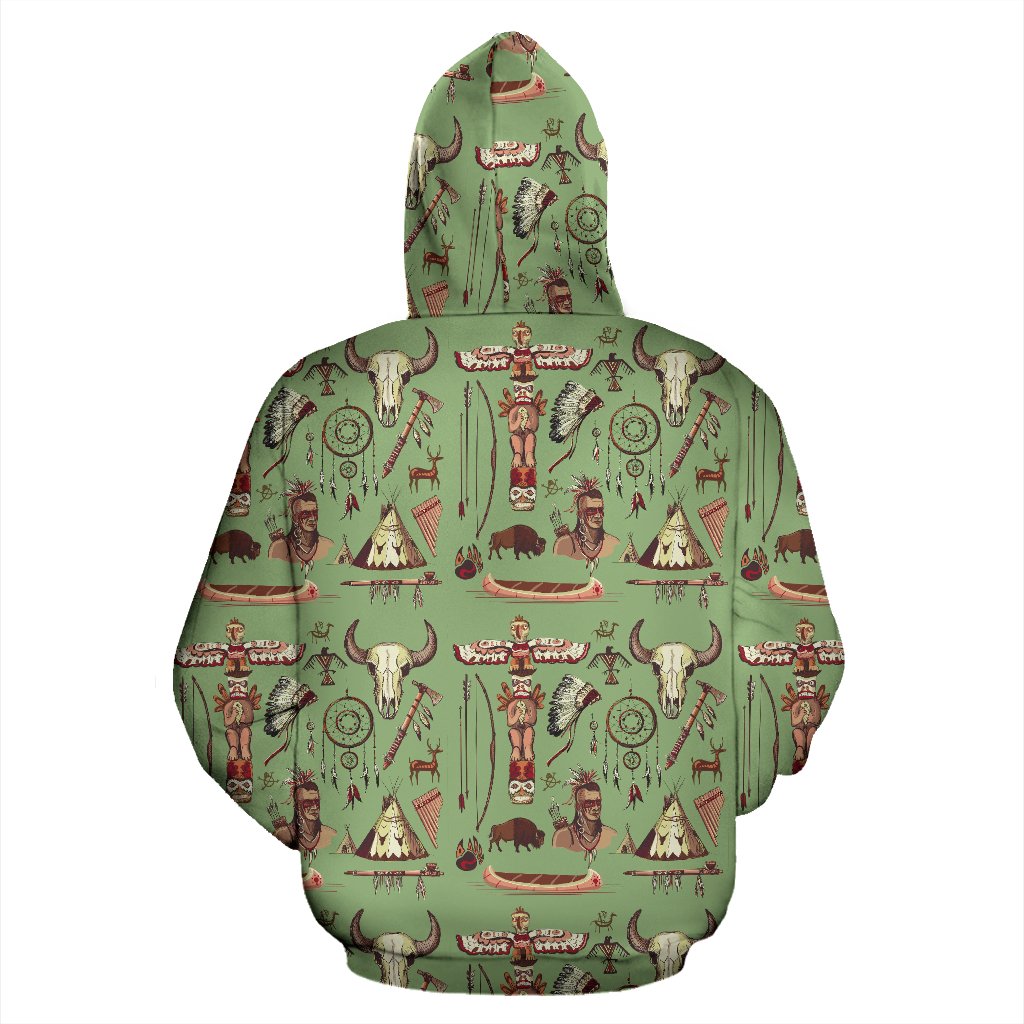 Native Indian Themed Design Print Zip Up Hoodie