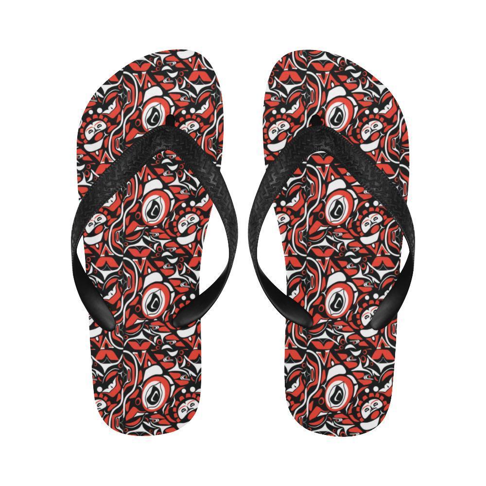 Native North American Themed Print Flip Flops-JTAMIGO.COM