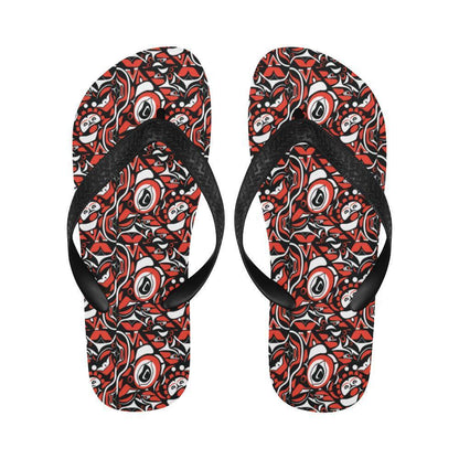 Native North American Themed Print Flip Flops-JTAMIGO.COM