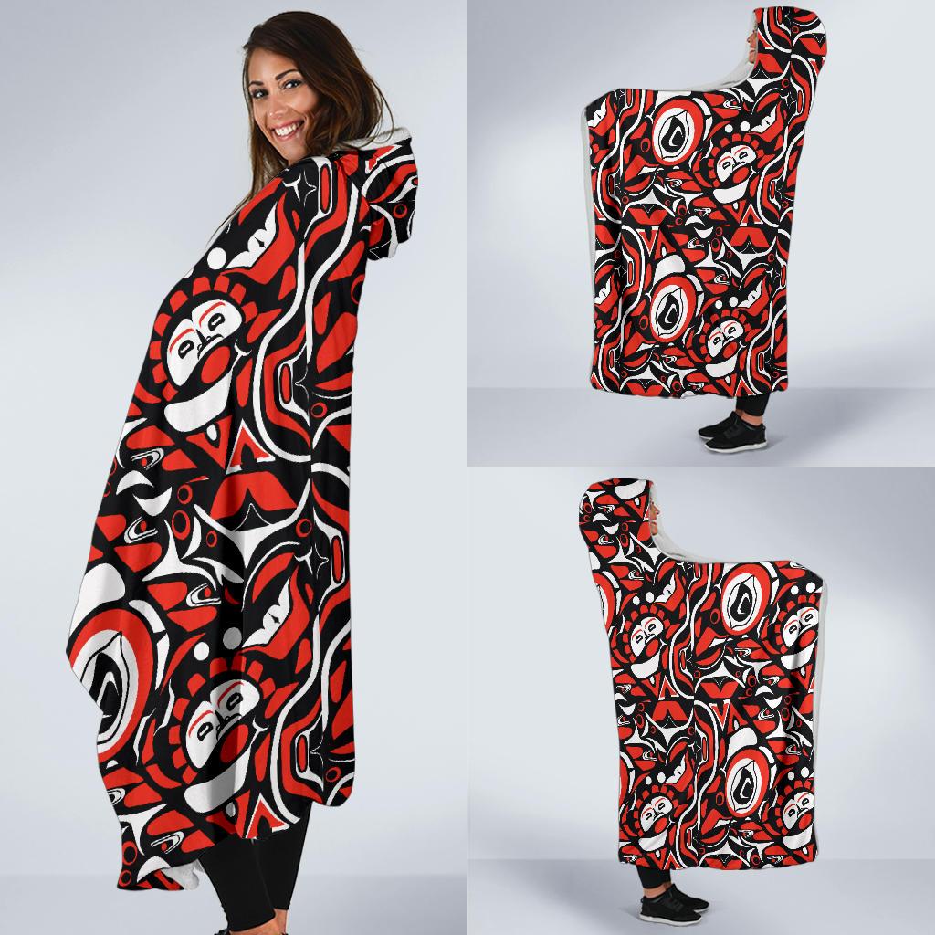 Native North American Themed Print Hooded Blanket-JTAMIGO.COM