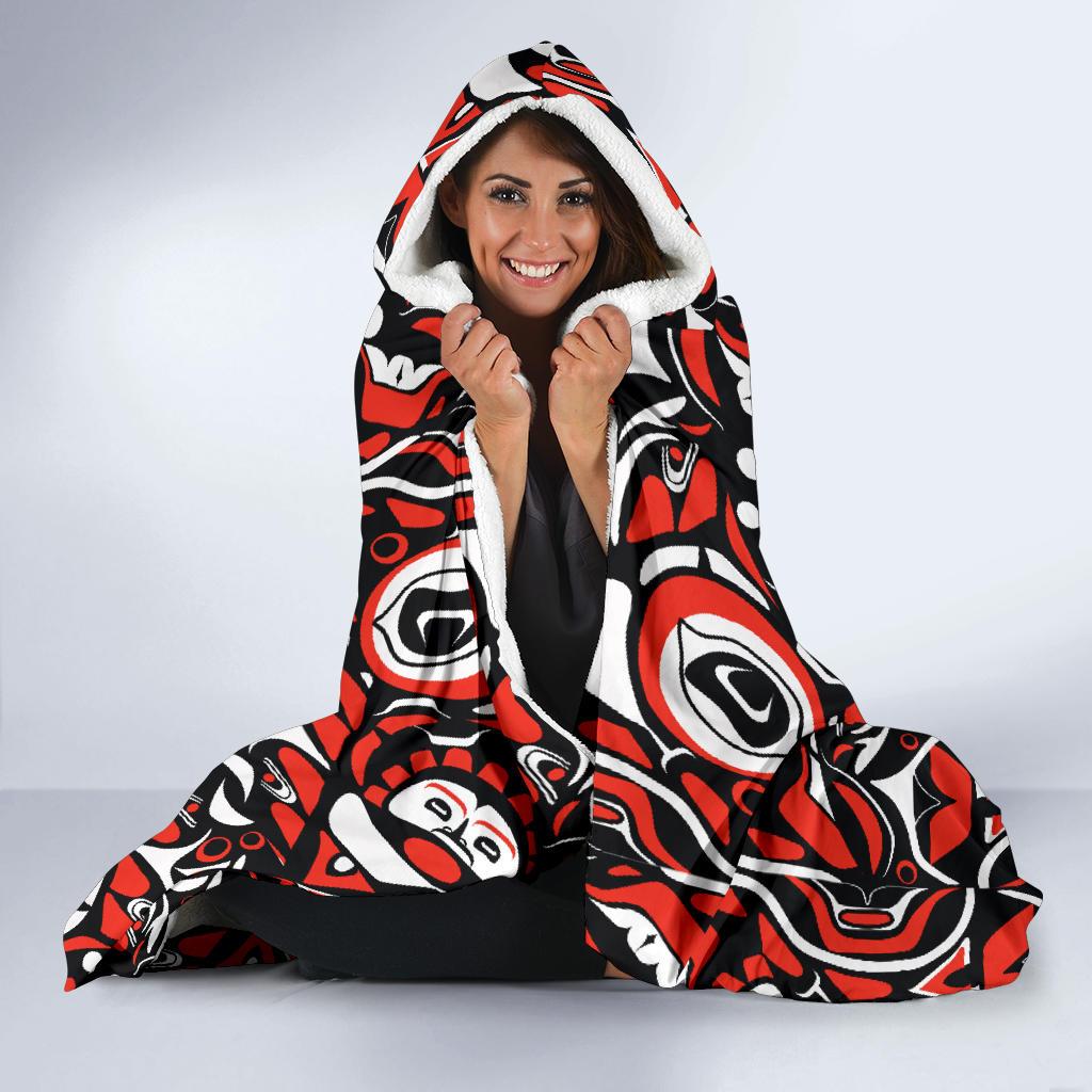 Native North American Themed Print Hooded Blanket-JTAMIGO.COM