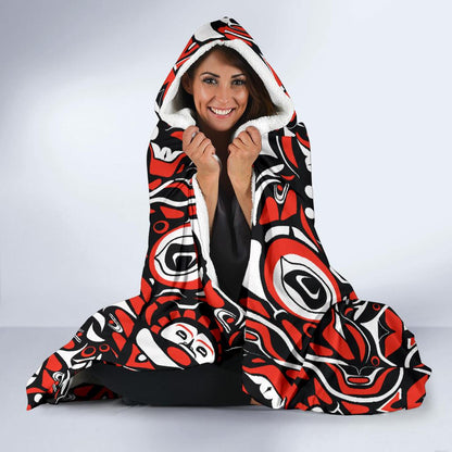 Native North American Themed Print Hooded Blanket-JTAMIGO.COM